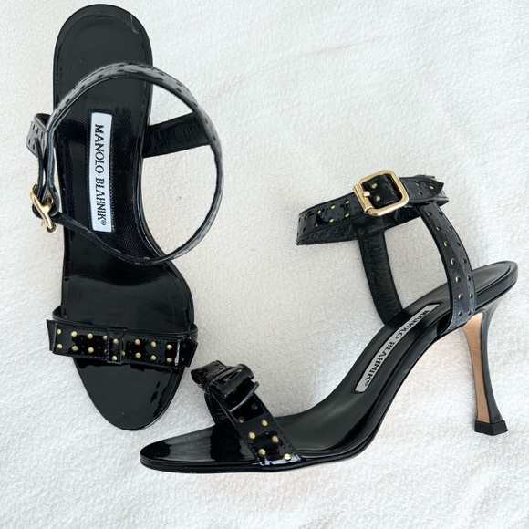 Manolo Blahnik Black Bow Sandals 34.5 - Picture 7 of 7